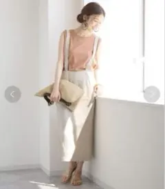 スピックアンドスパン リネンオックスタイトスカート ベージュ ウエストゴム M