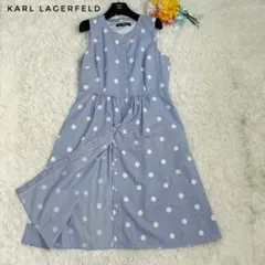 カールラガーフェルド　ストライプ　刺繍　水玉　ロング　シャツワンピース　ギャザーのサムネイル
