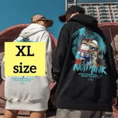 パーカー メンズ　 ビッグシルエット 韓国風 ストリート　裏起毛　2L XL 黒