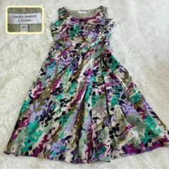 LAURA ASHLEY シルク入　ノースリーブワンピース 総柄 7号