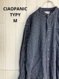 CIAOPANIC TYPY バンドカラー ネイビー/ホワイトチェック長袖シャツ