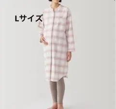 脇に縫い目のないフランネルパジャマ　マタニティLピンクチェック無印