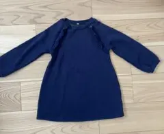 【匿名配送】キッズ　ネイビー フリル付き長袖ワンピース