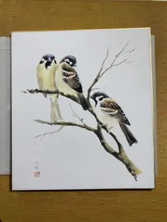 日本画 鳥と竹 水墨画 絵画 日本画 色紙 すずめ 竹 - メルカリ