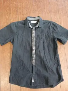 メンズシャツ LL ブラック 前開き 左胸ポケット お洗濯済 綿100%