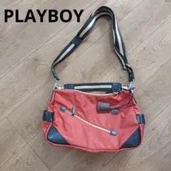プレイボーイ ショルダーバッグ ナイロン オレンジ 茶色 機能的 バッグ 美品