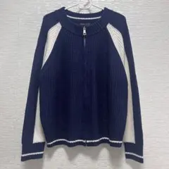 ニットジップパーカー ネイビー ブルー ホワイト バイカラー