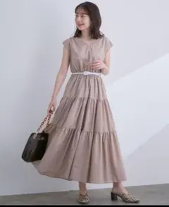 VIS 夏 ティアードワンピース Sサイズ ベージュ マキシ丈 ノースリーブ