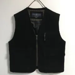 90s〜00s 古着 コーデュロイベスト 黒 メンズ ジップアップ 3ポケット