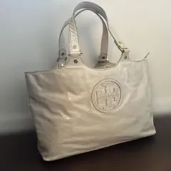 専用　希少✨トリーバーチ　トートバッグ　エナメル加工　レザー　白　ロゴ　ミラー付