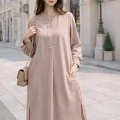 【Roseさん様専用】デミルクスビームス　バンドカラーロングワンピース とろみ