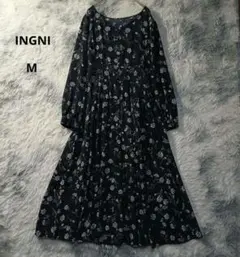 INGNI（イング）花柄ネイビー長袖ロングワンピース　M