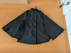 ブラック ダブルブレスト ポンチョコート