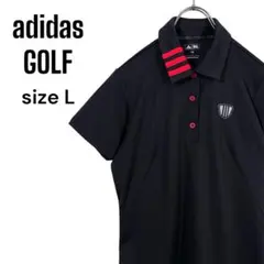 【美品】 アディダス ゴルフ ポロシャツ 半袖 3ライン 刺繍 L ブラック