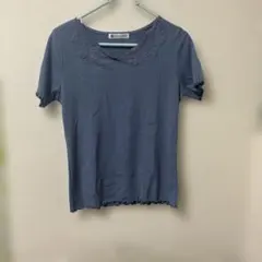 ELVENCE DEUX 花柄刺繍 リブカットソー 半袖 ブルーのサムネイル