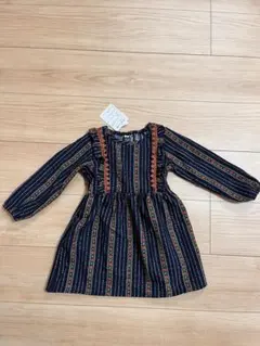 新品　長袖ワンピース　95cm　ネイビー　花柄　コーデュロイ　西松屋　ワンピース
