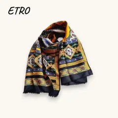 美品 ETRO エトロ シルクスカーフ ペイズリー柄 イエロー オレンジ 華やか