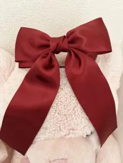 ビッグサテンダブルリボン ヘアゴム ワインレッド ポリエステル シンプル無地