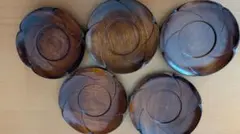 木製茶托 5枚セット 花びら形状