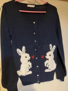 難あり　ウサギ刺繍 ネイビー カーディガン
