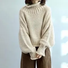 韓国デザイン♡優しい雰囲気　ハイネックニット　チャンキーニット　セーター
