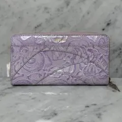 ANNA SUI アナスイ 長財布 薔薇 総柄 パープル シルバー ファスナー