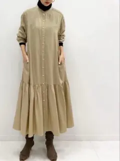 【訳あり】Plage hem gather シャツワンピース　Aライン　ロング