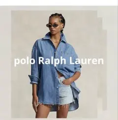 美品　ポロラルフローレン　オーバーサイズ　ロング　デニムシャツ　長袖　ポニー刺繍