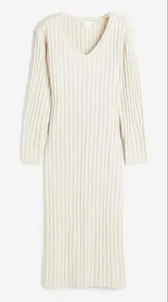新品未使用！H&M アイボリー リブニットワンピース XS 黒い汚れあり