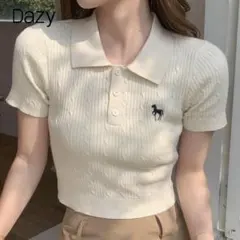 Dazy アイボリー クロップドニットトップ 半袖