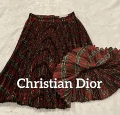 極美品　Christian Dior プリーツスカート　S チェック　シルク混紡のサムネイル