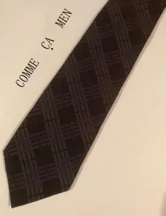 【美品】COMME CA MEN コムサ ダークブラウン チェック ネクタイ