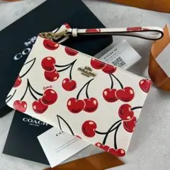 COACH チェリープリントペブル レザー スナップ スモール ウォレット