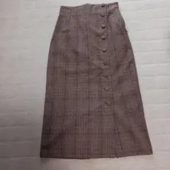 VISブラウン系チェック ボタン付きタイトスカート Mサイズ