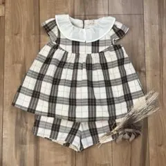 petit main チェックブラウス　パンツ　セットアップ