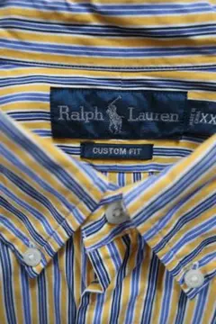 【Ralph Lauren】90s 黄青ストライプ長袖ボタンダウンシャツ XXL