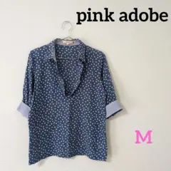 pink adobe　ピンクアドベ　レディース　五分袖シャツ　青　ドット　M
