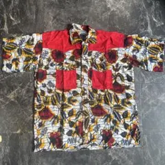 アフリカンバティック　フラワー柄　半袖　アロハ