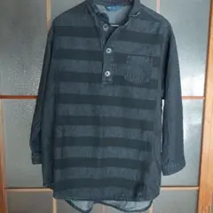 ブラック/グレー ストライプ 長袖デニム地チュニック