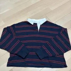GU ネイビー/レッドストライプ 長袖ポロシャツ Mサイズ