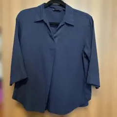 UNIQLO レーヨン混 五分袖シャツ ネイビー Mサイズ