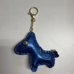 犬型キーホルダー 青 合成皮革 約10cm