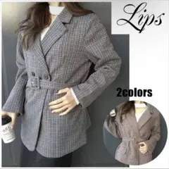 ベルト付ジャケット風中綿チェックコート