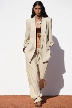 ZARA ロールアップ スリーブ リネンブレンド ブレザー ジャケット ベージュ