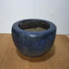 や*げ様 大型火鉢 青い十二角形の火鉢☆陶器製 直径44内寸33高さ30