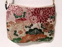 花 松模様 着物袋帯 和風 ミニショルダーバッグポーチ コサッシュ リメイク