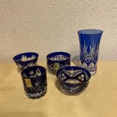 色被せ切子 伝統工芸　グラス 5客セット　まとめ売り　未使用