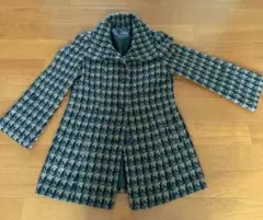 美品レディース　千鳥格子風　チェック　Pコート　Aライン　黒茶灰　混糸