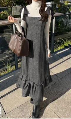 GRL ショルダーリボンツイードロングワンピース