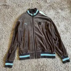 プーマ ベロア トラックジャケット O ブラウン ロゴ刺繍 ライン